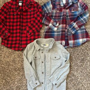 Children's Plaid and Solid Button-Down Shirts - Red, Blue, Gray